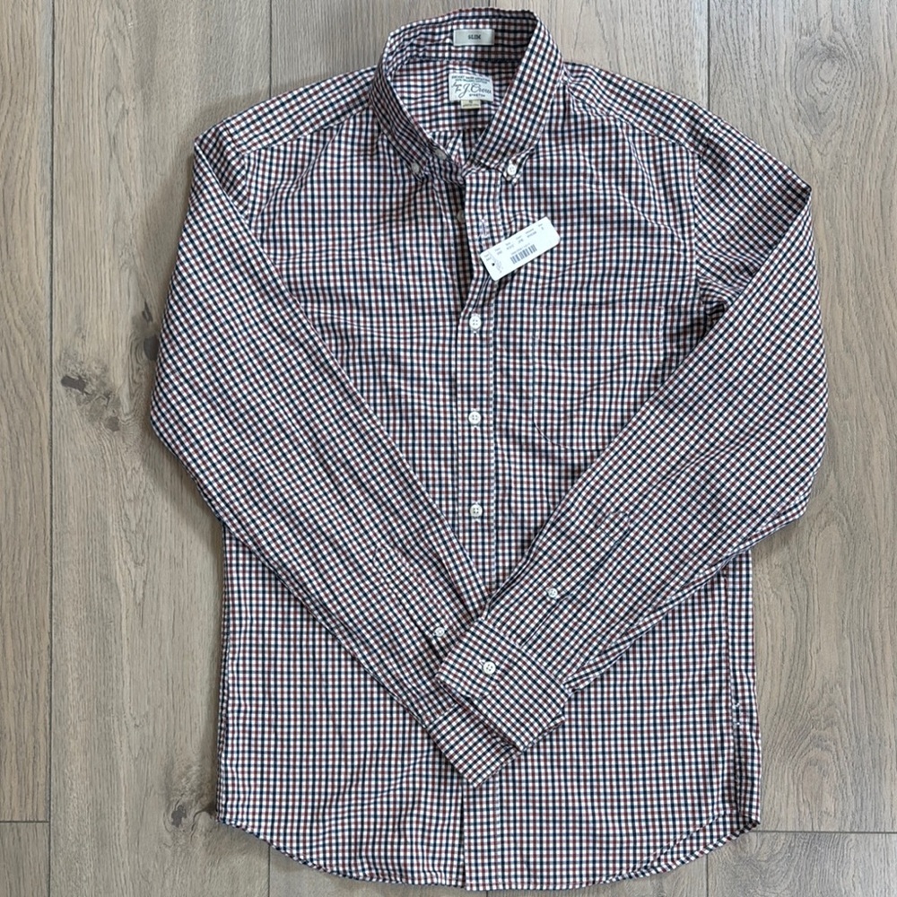 J. Crew Men's Casual Button Down Shirt - Red and Blue Checkered